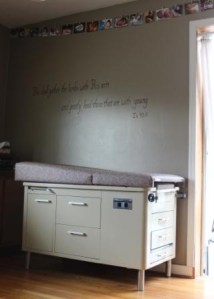 The beautiful exam table that we just purchased...it even matches the color scheme! 